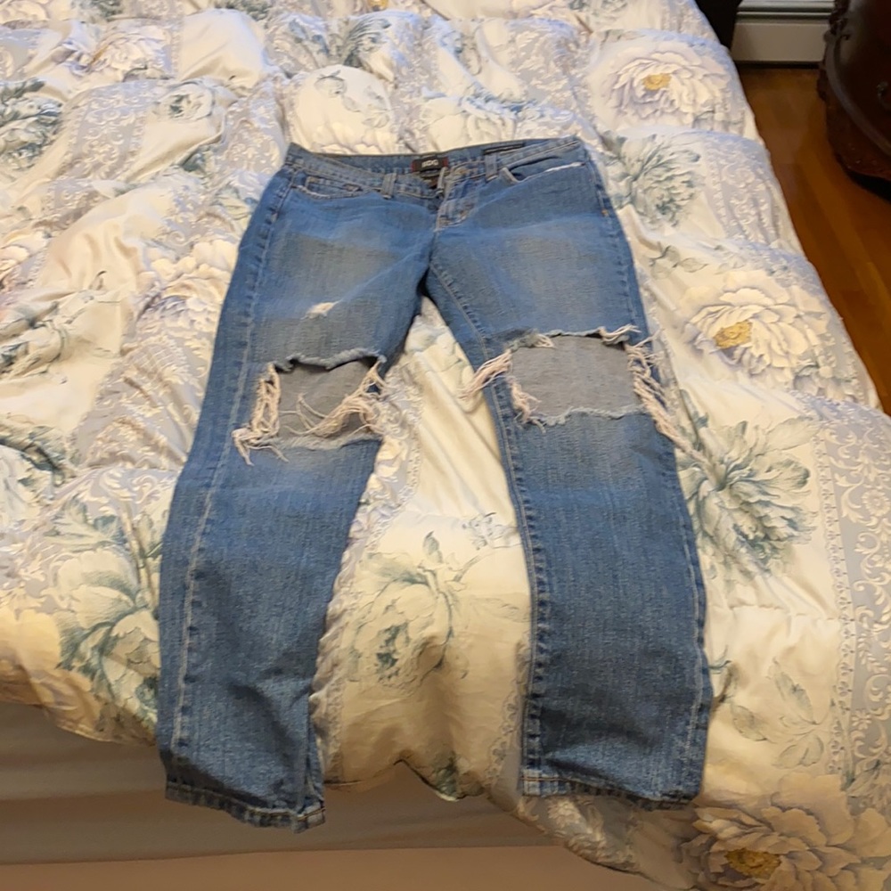 Distressed mom jeans